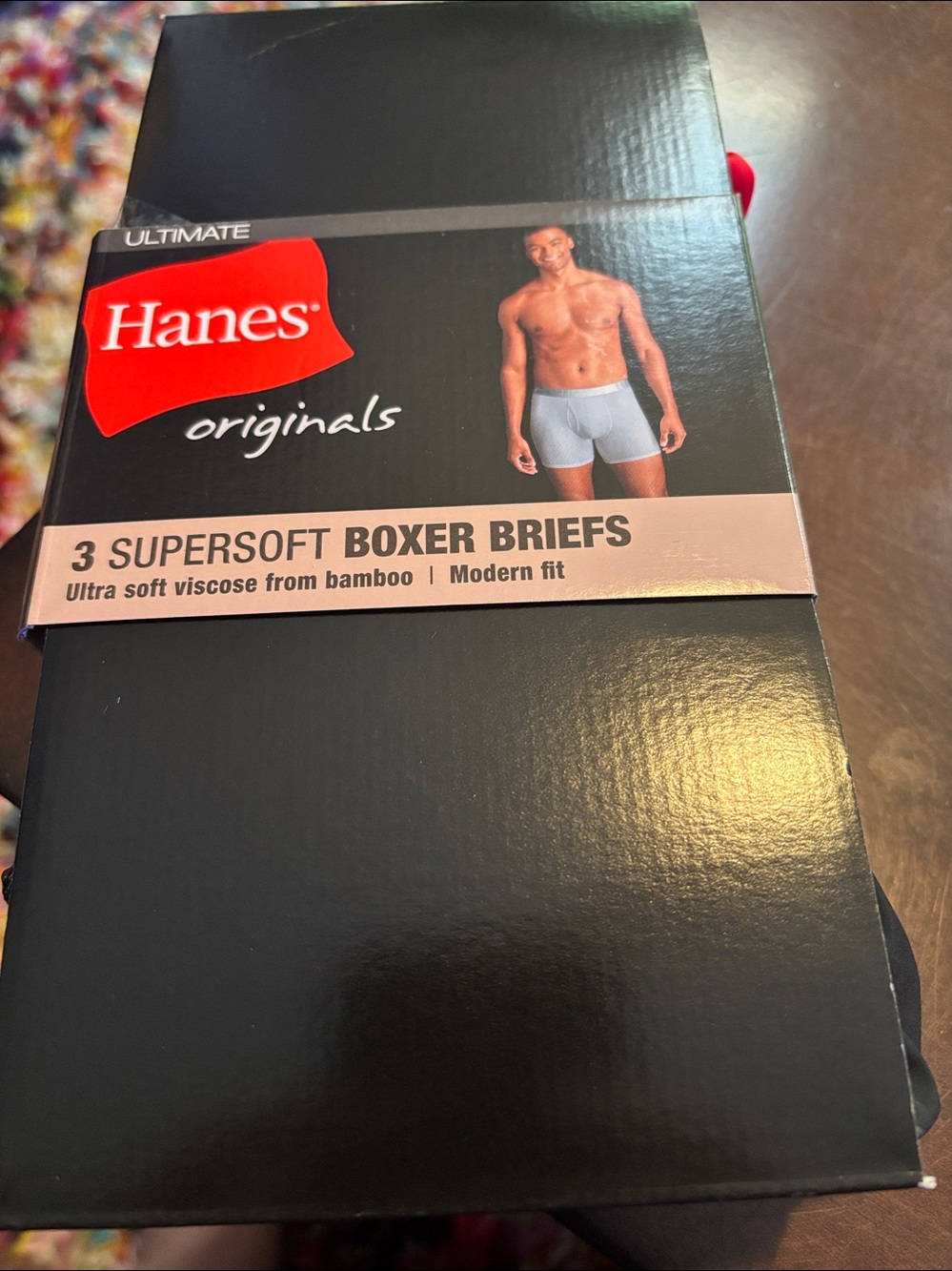 Hanes 3 Pack Supersoft Moisture Wicking Boxer Briefs Blue Red & Black NWT